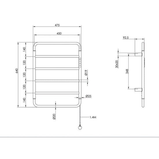 Just Taps Plus Aero Electric Towel Radiator, 640mm