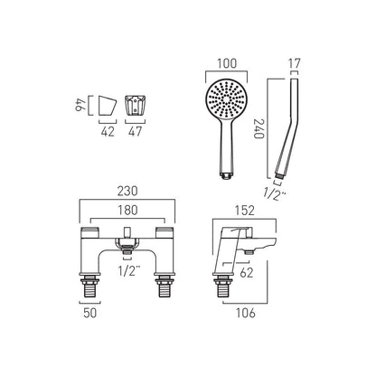 Vado Ava Deck Mounted Bath Shower Mixer with Shower Kit