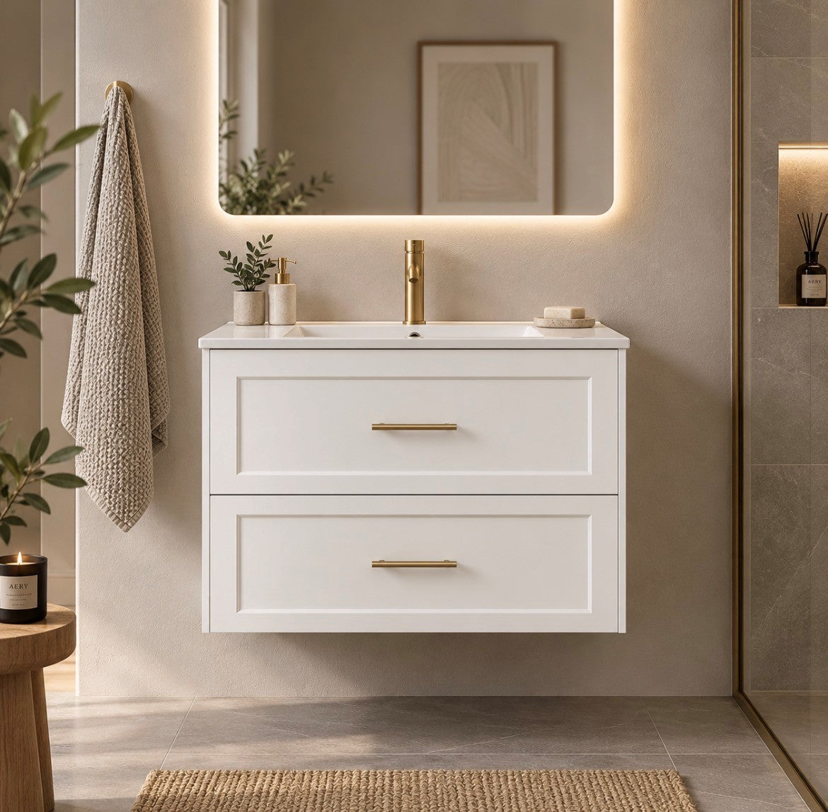 LUXE81 Angel 600 Matte White Cabinet and Ceramic Basin