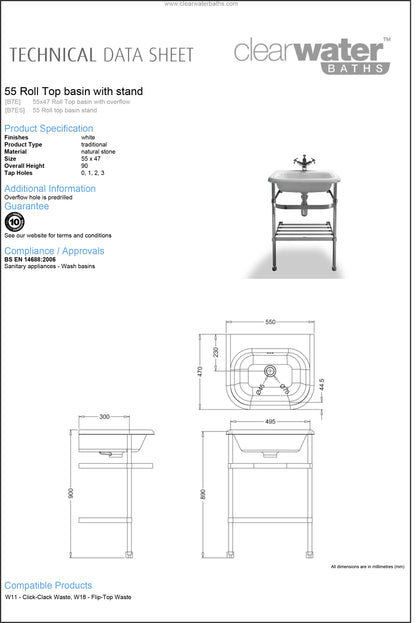 Clearwater/Burlington Wash Stand Only for 550 roll top Basin
