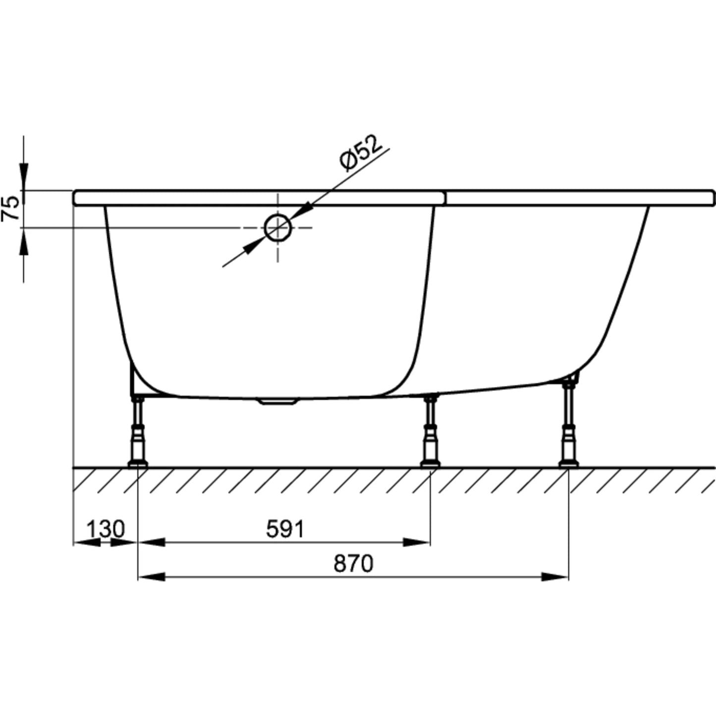 Bette Space L Steel Bath Drawing Image