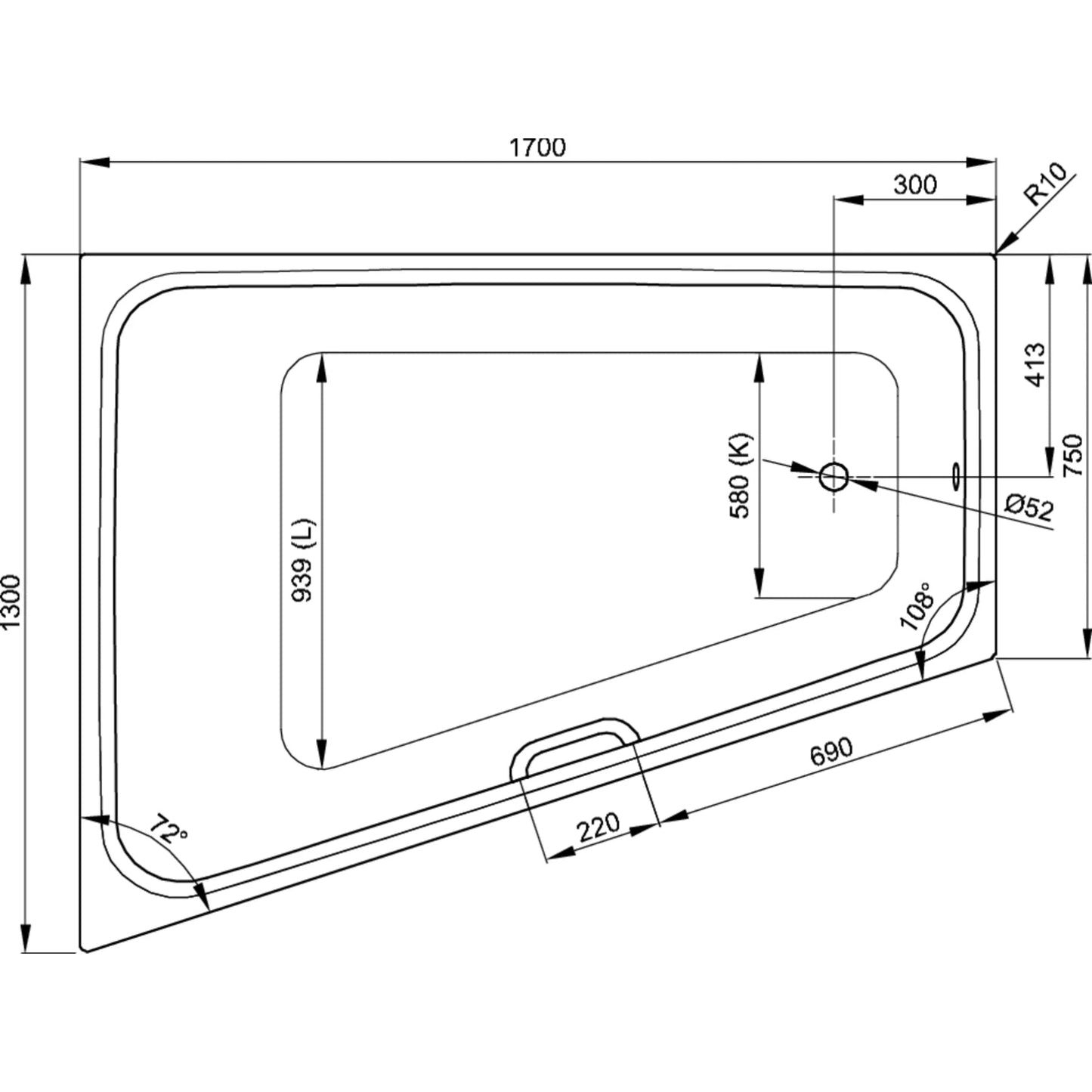 Bette Space L Steel Bath Drawing Image