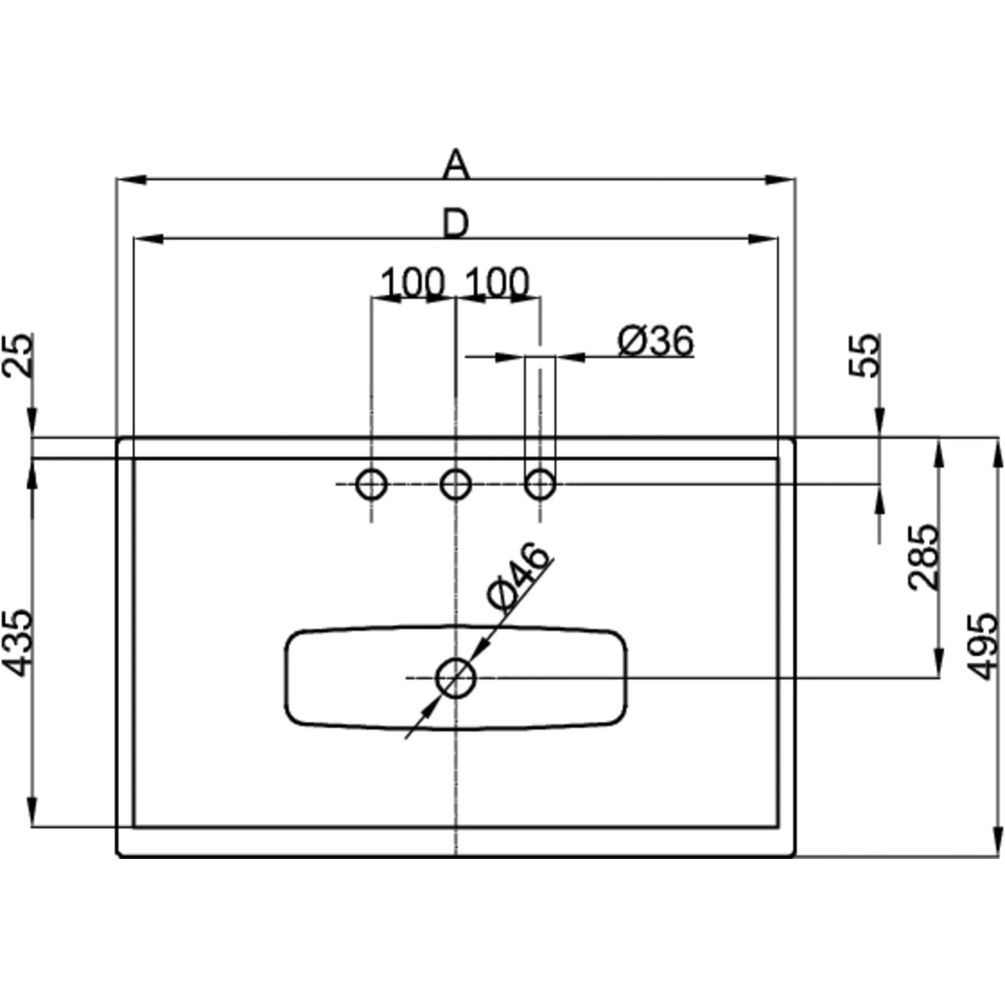 Bette Lux Shape Basin Drawing Image