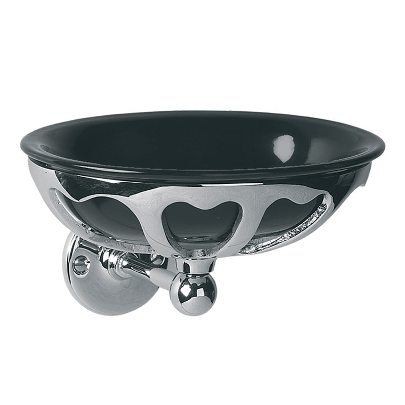 Lefroy Brooks Classic Black China Soap Dish And Holder - Silver Nickel