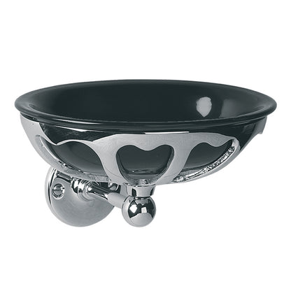 Lefroy Brooks Classic Black China Soap Dish And Holder - Silver Nickel