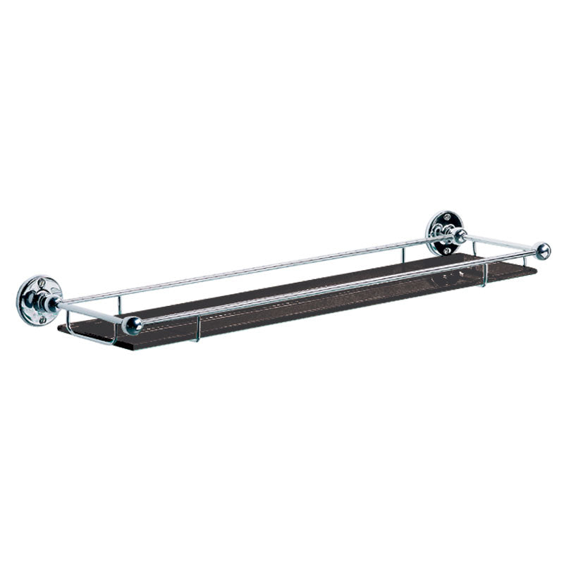 Lefroy Brooks Edwardian Black Glass Shelf with Rail - Silver Nickel