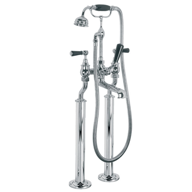 Classic Black Lever Bath Shower Mixer With Stand Pipes - Chrome