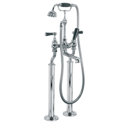 Classic Black Lever Bath Shower Mixer With Stand Pipes - Chrome