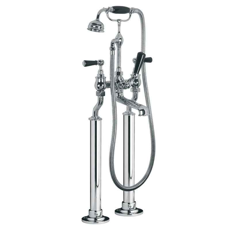 Lefroy Brooks Classic Black Lever Bath Shower Mixer With Stand Pipe Sleeves - Silver Nickel