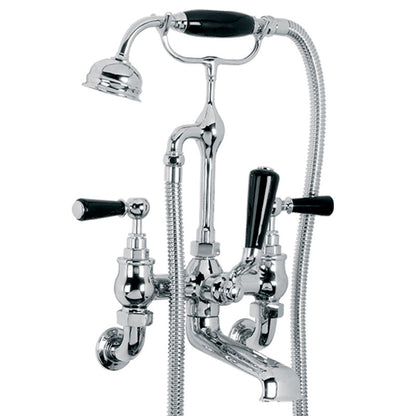 Classic Black Lever Wall Mounted Bath Shower Mixer - Chrome