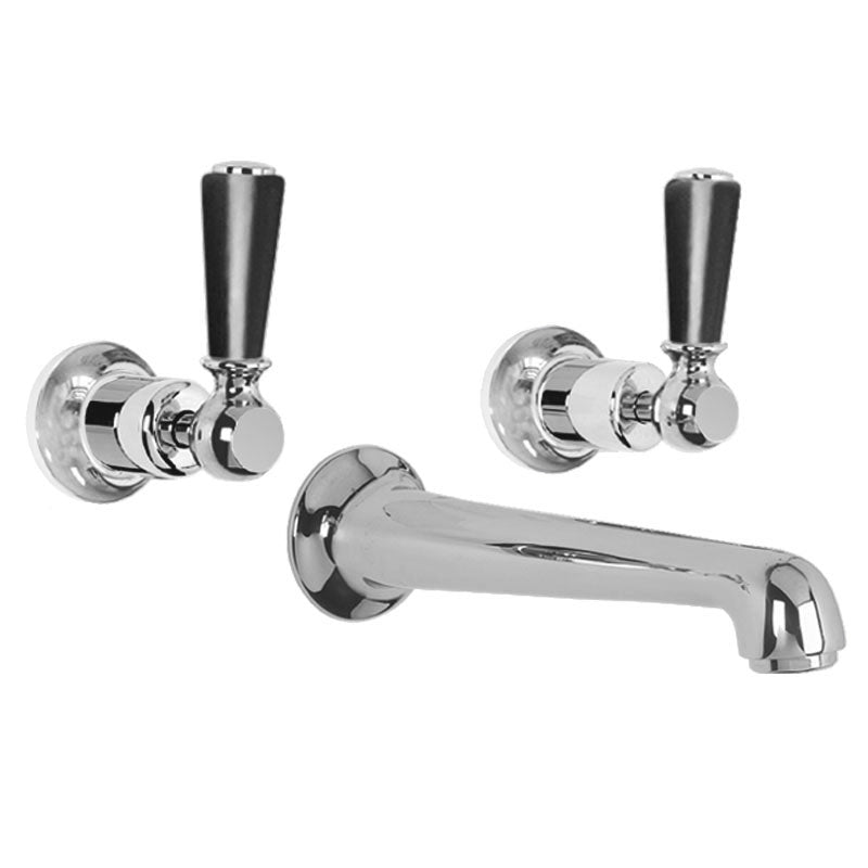 Lefroy Brooks Classic Black Lever Wall Mounted 3 Hole Basin Set (choose finish)