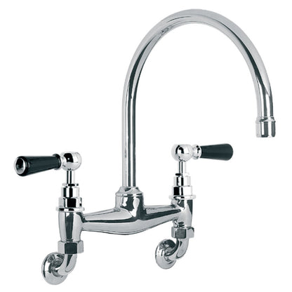 Lefroy Brooks Classic Black Lever Wall Mounted Bridge Kitchen Sink Mixer (choose finish)