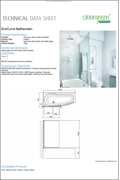 ClearGreen Eco Curve Aluminium Bathscreen for Modern Touch