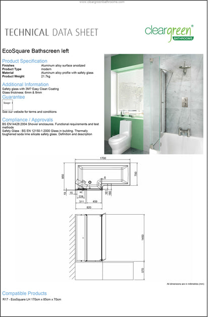 ClearGreen EcoSquare Bathscreen Left Hand