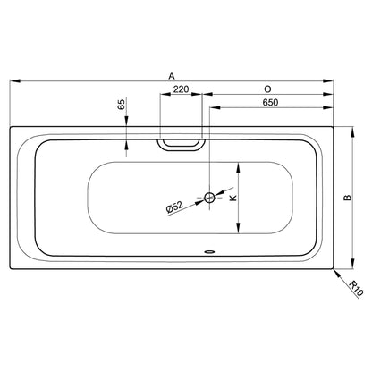 Bette Select Bath with Side Overflow, Drawing