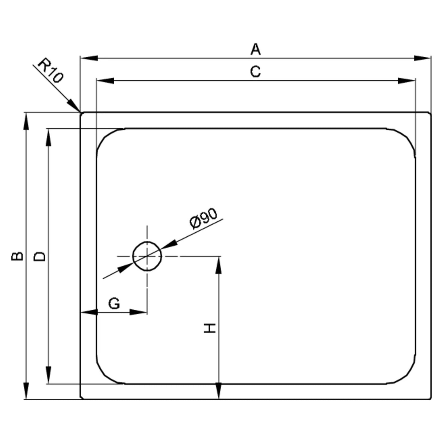 Bette Ultra Shower Tray - 1050-1500mm, Drawing
