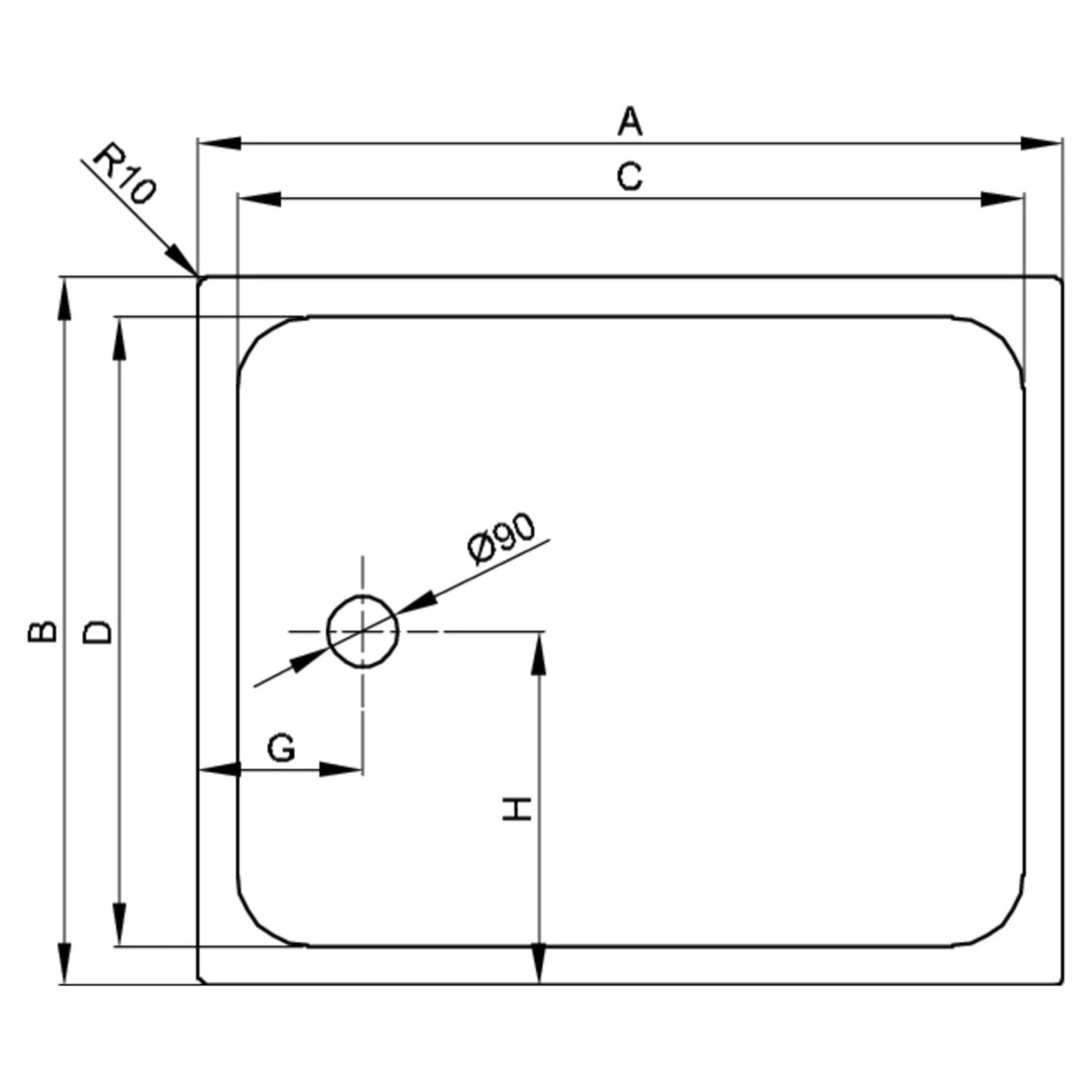 Bette Ultra Shower Tray - 1050-1500mm, Drawing