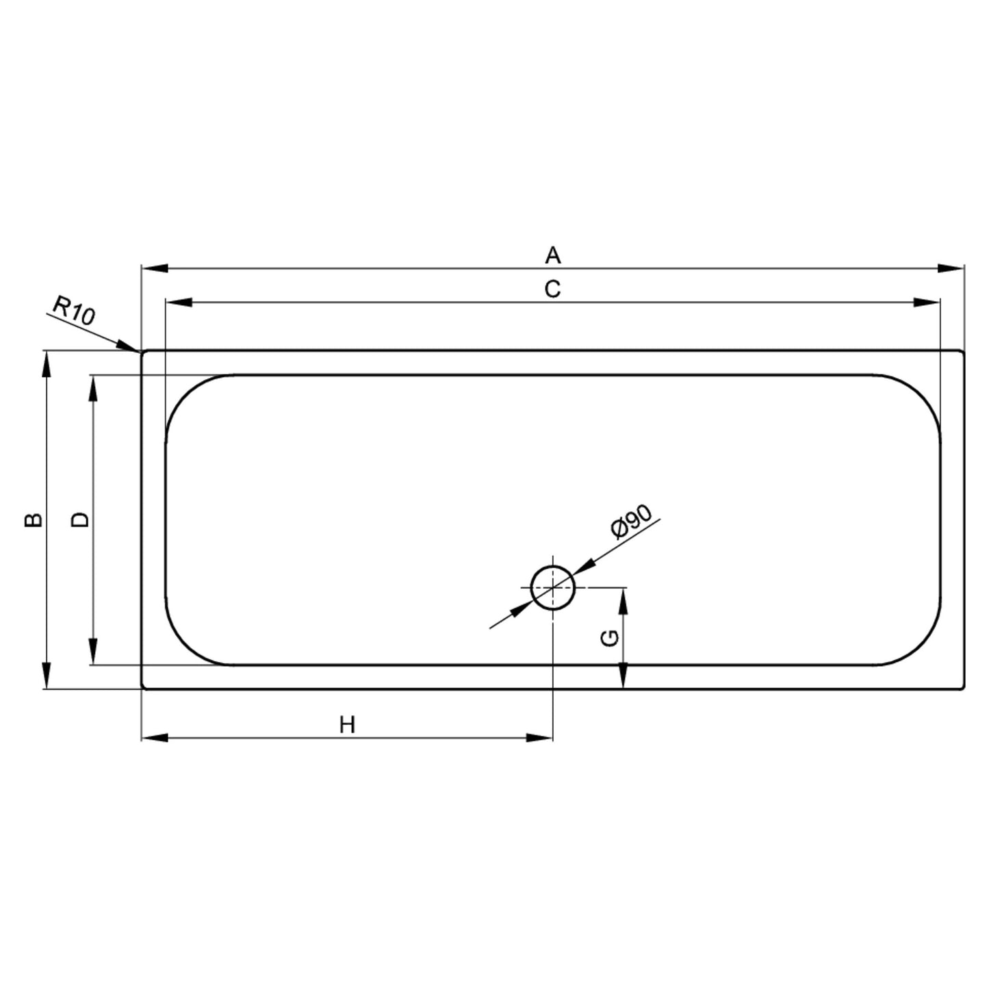 Bette Ultra Shower Tray - 1600-2000mm, Drawing