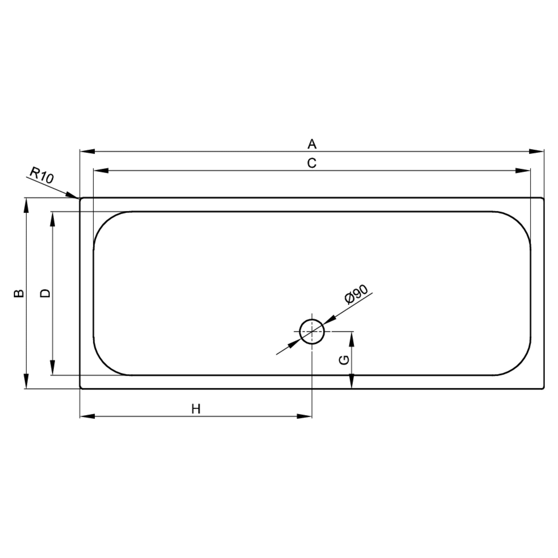 Bette Ultra Shower Tray - 1600-2000mm, Drawing