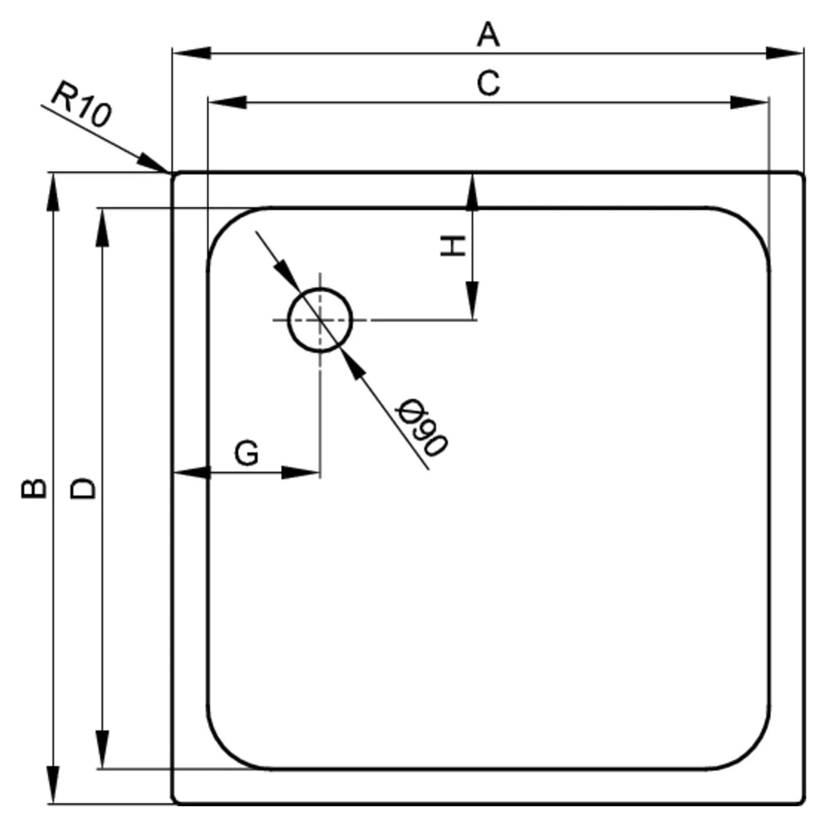 Bette Ultra Shower Tray - 700-900mm, Drawing