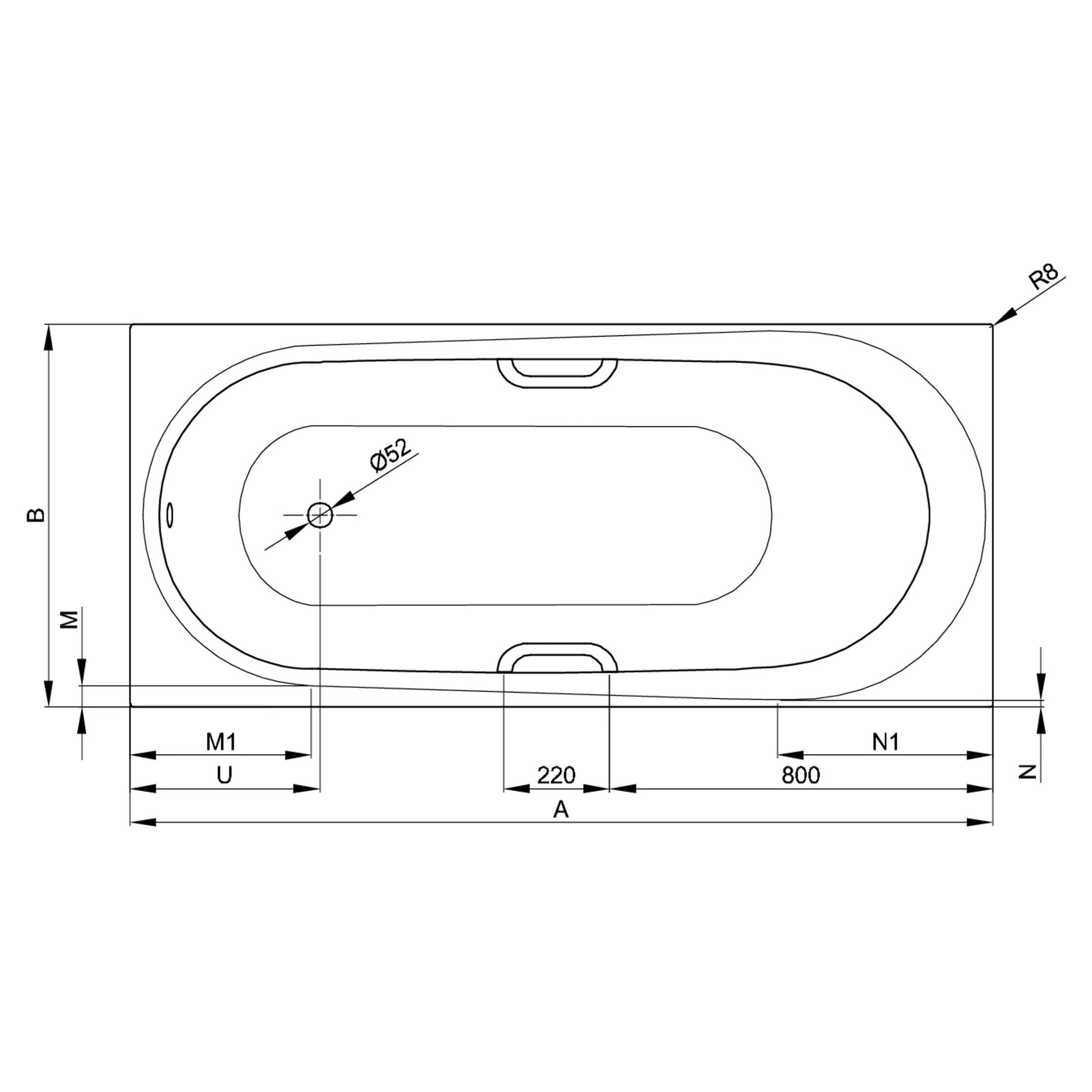 Bette Comodo Bath, Dimensions