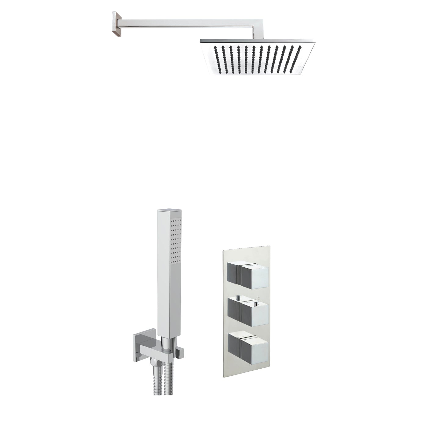 Just Taps Plus Athena 2 Outlets Shower Valve Vertical, Water Outlet and Holder, Arm 400mm, Overhead Shower 200mm x 200mm