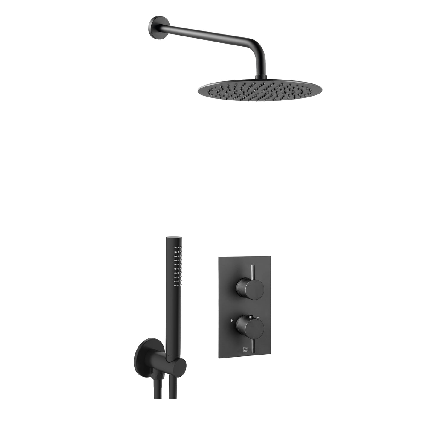 Just Taps Plus Vos Thermostatic Concealed 2 Outlet Shower Valve with Shower Head & Arm