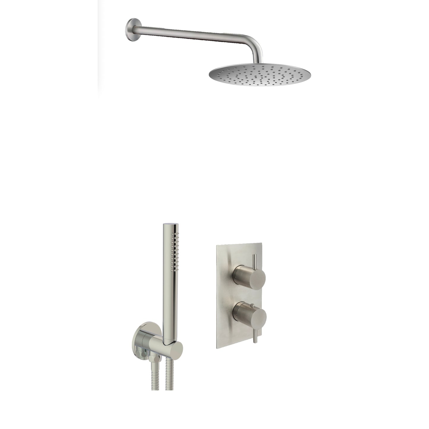 Just Taps Plus Inox Concealed Shower Combination 2 Outlets Stainless Steel, Shower Arm 400mm, Overhead Shower 200mm