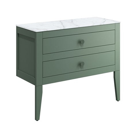 Crosswater Canvass 900 Double Drawer Unit with Carrara Marble Effect Worktop