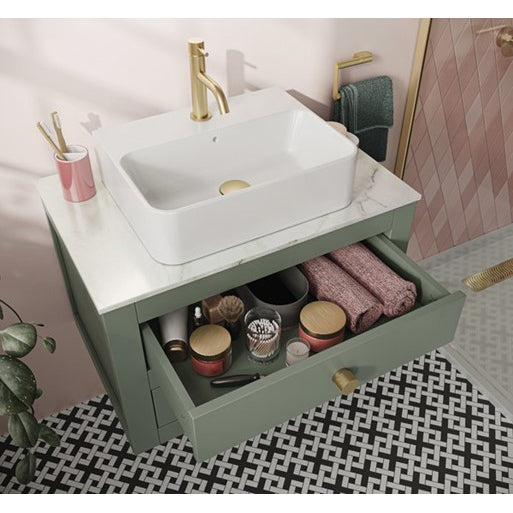 Crosswater Canvass 700 Double Drawer Unit with Carrara Marble Effect Worktop