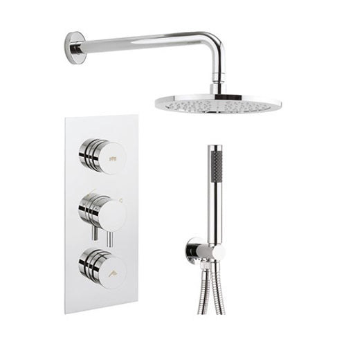 Crosswater Dial Kai Lever Thermostatic Shower Valve with 2 Way Diverter, Shower Head, Arm & Shower Kit Chrome