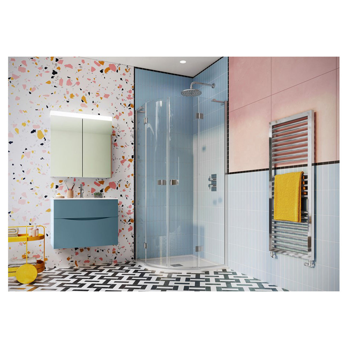 Crosswater Design DQDSC0900_V2 8 Quadrant Double Door, Silver Finish