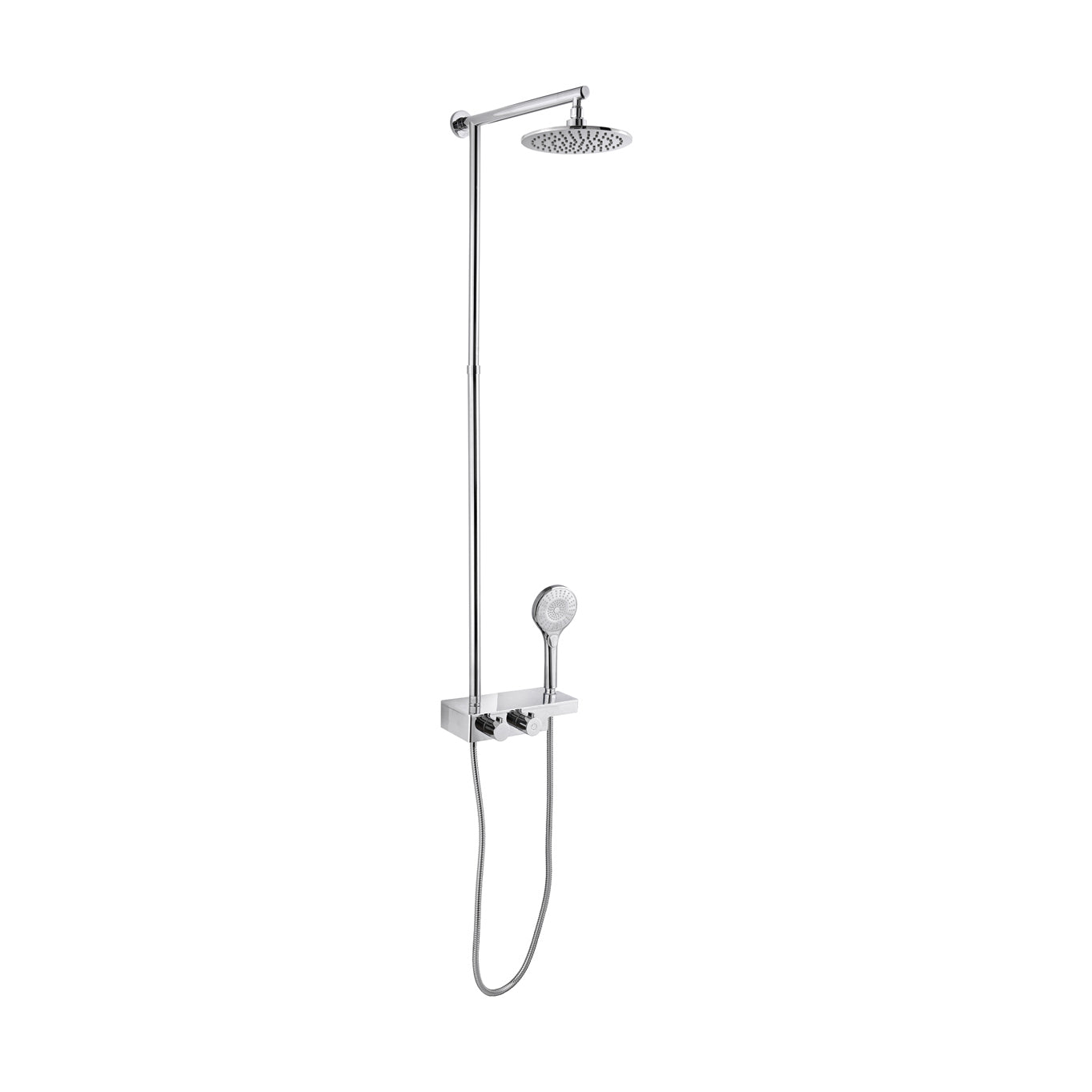 Just Taps Plus Thermostatic Vertical Straight Shower Pole with Overhead Shower and Push-button Multifunction Shower Handle