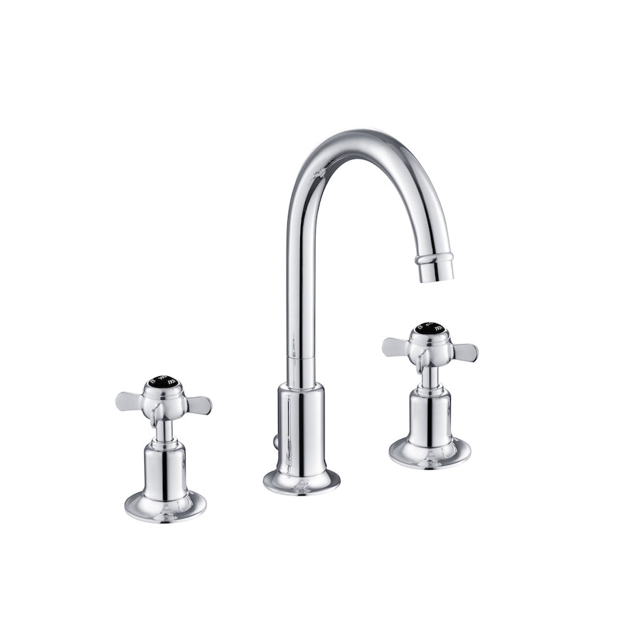 Just Taps Plus Grosvenor 3 Hole Basin Mixer with Swivel Spout and Pop Up Waste