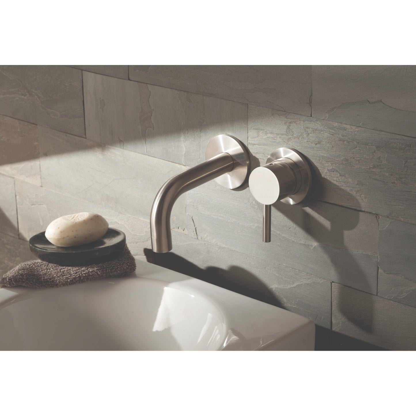 Just Taps Plus INOX 2 Hole Wall Mounted Single Lever Basin Mixer