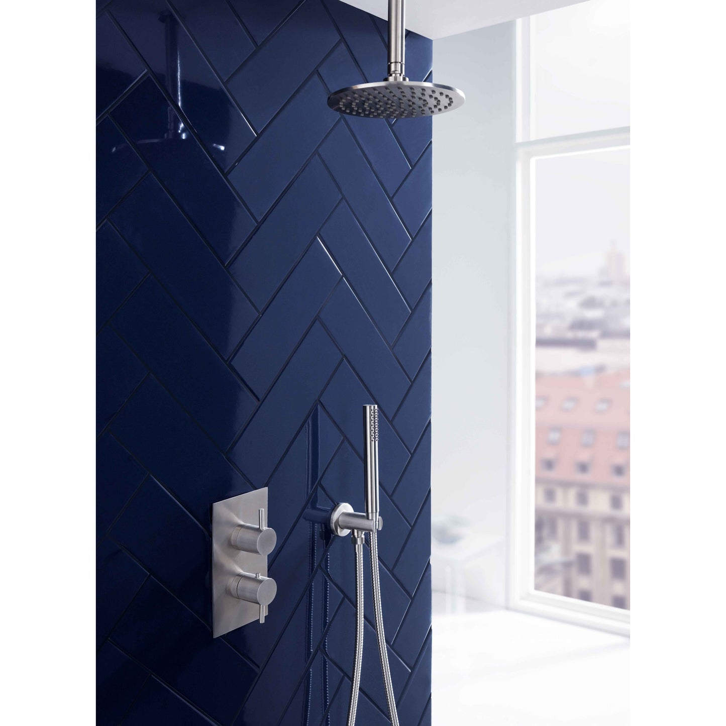 Just Taps Plus Inox Thermostatic Concealed 3 Outlet Shower Valve