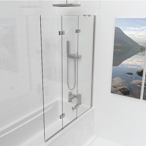 Kudos 3 Panel Framless In-Folding Bath Screen 1500 x 1250mm Silver Frame With Clear Glass