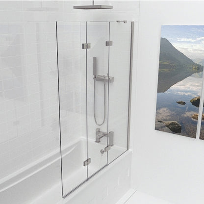 Kudos 3 Panel Framless In-Folding Bath Screen 1500 x 1250mm Silver Frame With Clear Glass
