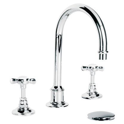 Lefroy Brooks Classic 3 Tap Hole Basin Mixer With Tubular Spout & Click Clack Waste (choose finish)