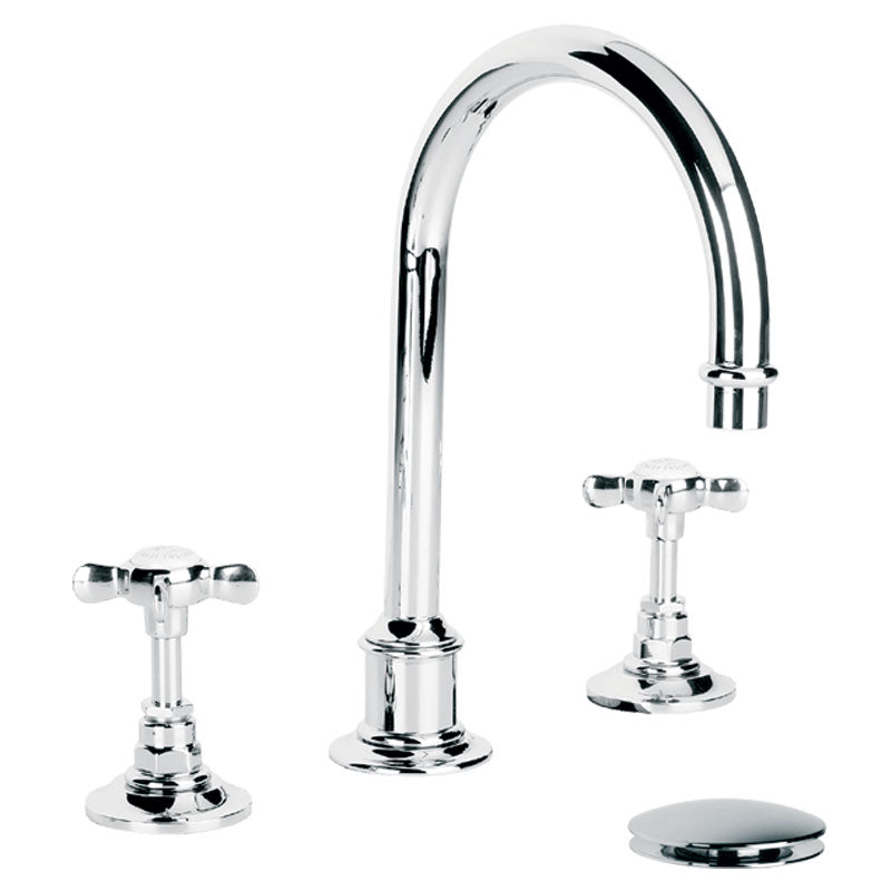 Lefroy Brooks Classic 3 Tap Hole Basin Mixer With Tubular Spout & Click Clack Waste (choose finish)