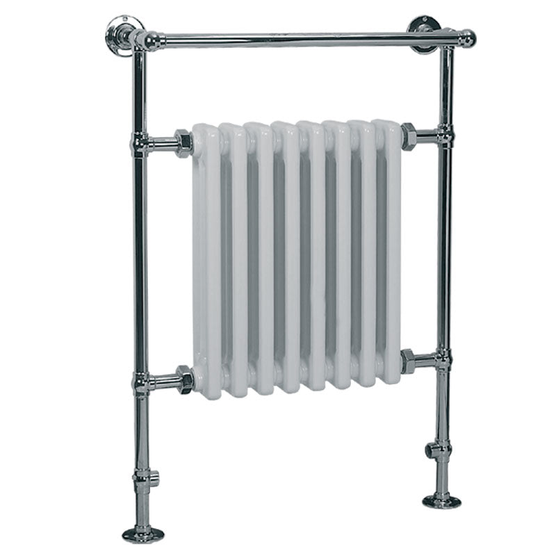 Lefroy Brooks Classic Heated Towel Rail with White Cast Iron Inset Radiator (953Hx669W) Duel Fuel - Chrome