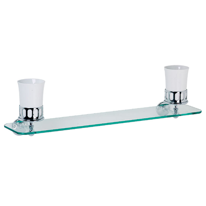 Lefroy Brooks Classic Glass Shelf With 2 White Bone China Mugs - Chrome