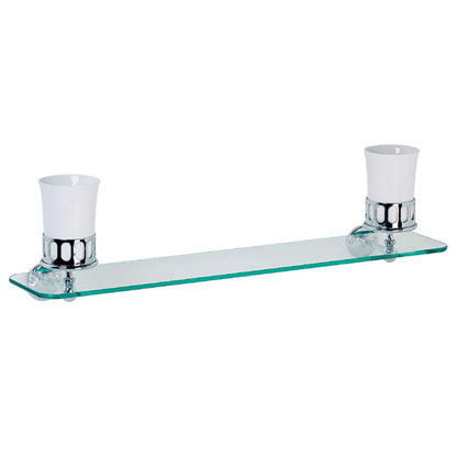Lefroy Brooks Classic Glass Shelf With 2 White Bone China Mugs - Chrome
