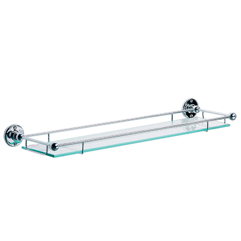 Lefroy Brooks Edwardian Glass Shelf w/ Rail - Silver Nickel