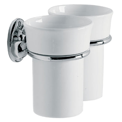 Lefroy Brooks Edwardian Double Ceramic Mug & Tumbler Holder - Silver Nickel
