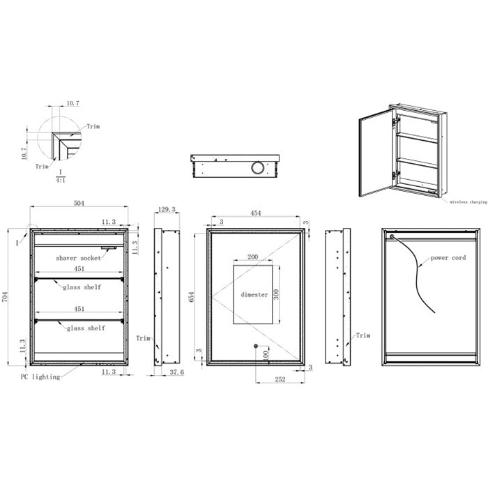 Just Taps Plus Luca Recessed Mirror Cabinet with Trim 500 x 700