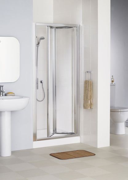 Lakes Classic Framed 800mm Bi Fold Shower Door Silver Frame Clear Glass 6mm