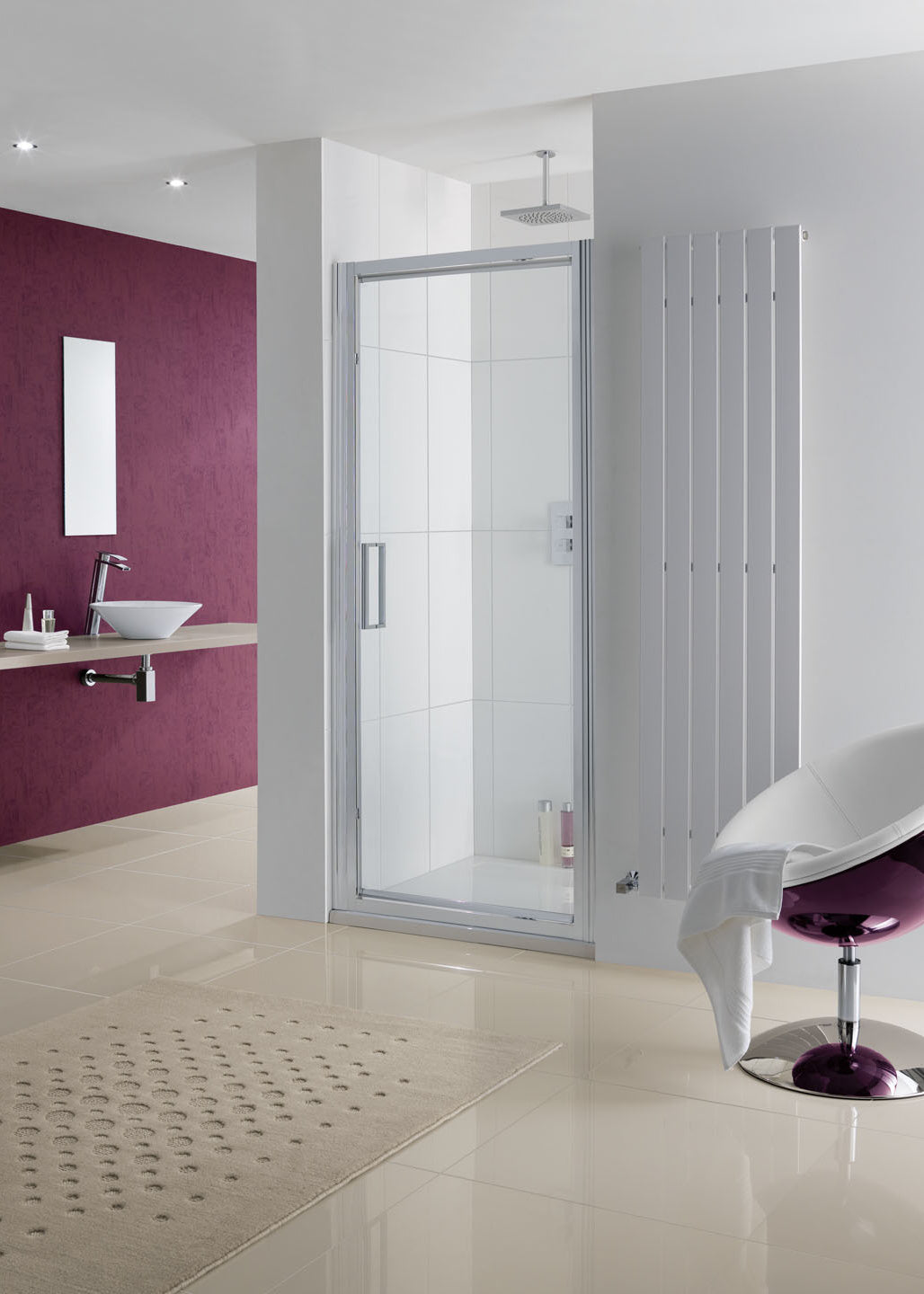 Lakes Narva Semi Framless 900mm Pivot Shower Door Silver Frame Clear Glass 8mm