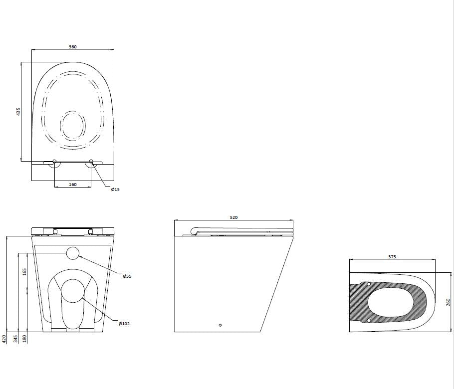 Luxe 520 Rimless Back to Wall Toilet with Soft Close Seat