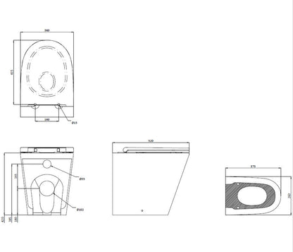 Luxe 520 Rimless Back to Wall Toilet with Soft Close Seat